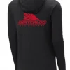 Viatran Inc Waterloo Black Hooded Long Sleeve Performance Shirt - Red Carbon Fiber Tails Up Logo Apparel