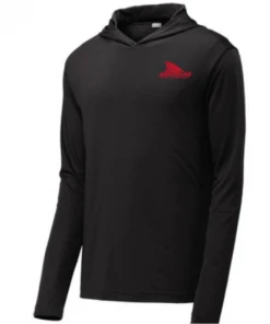 Viatran Inc Waterloo Black Hooded Long Sleeve Performance Shirt - Red Carbon Fiber Tails Up Logo Apparel