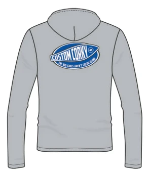 Viatran Inc Apparel Custom Corky Silver Hooded Long Sleeve Performance Shirt